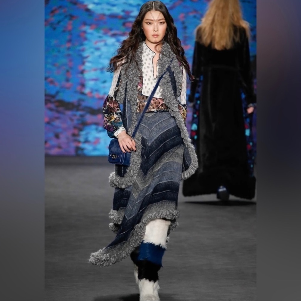 Frye X Anna Sui 2015 Colorblock Goat Fur Wedge Runway Boots EUC Size 8.5